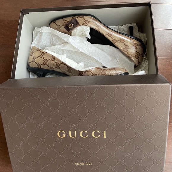 Gucci Beige Ebony/T.moro Crystal Gg/Ns Nylon Pumps - Picture 5 of 15